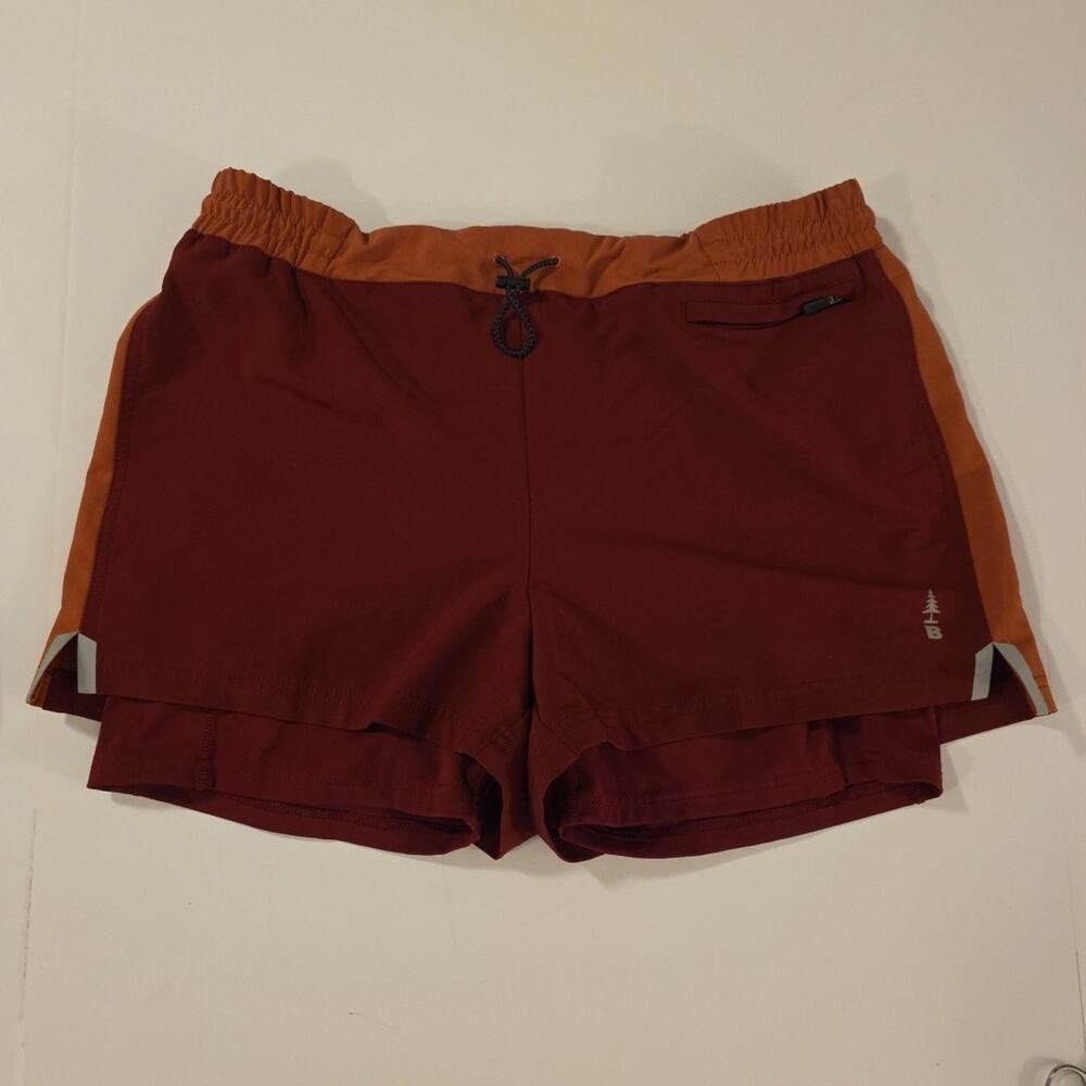 BASS OUTDOOR Trail Shorts Women's Lg Maroon Colorblock Layered Drawstring EUC